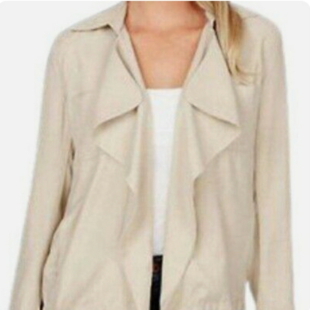 Zara Basic Collection Womens Jacket Waterfall Moto Beige Ivory Long Sleeve Large